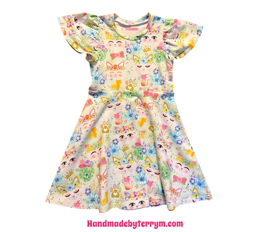 (1762) Cute Cat Face Dress - Size 6
