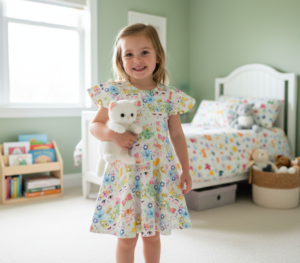 (1762) Cute Cat Face Dress - Size 6