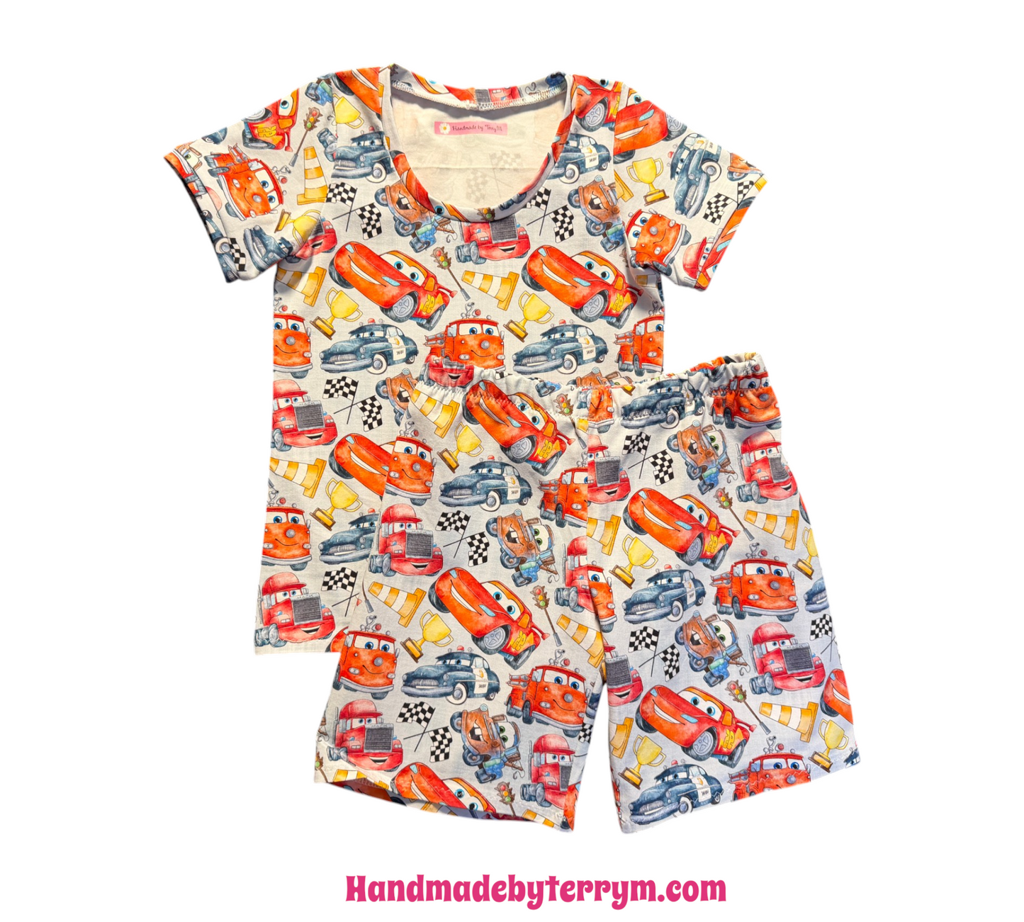 (1768) Colourful Cars T‑Shirt & Shorts Set Size 6