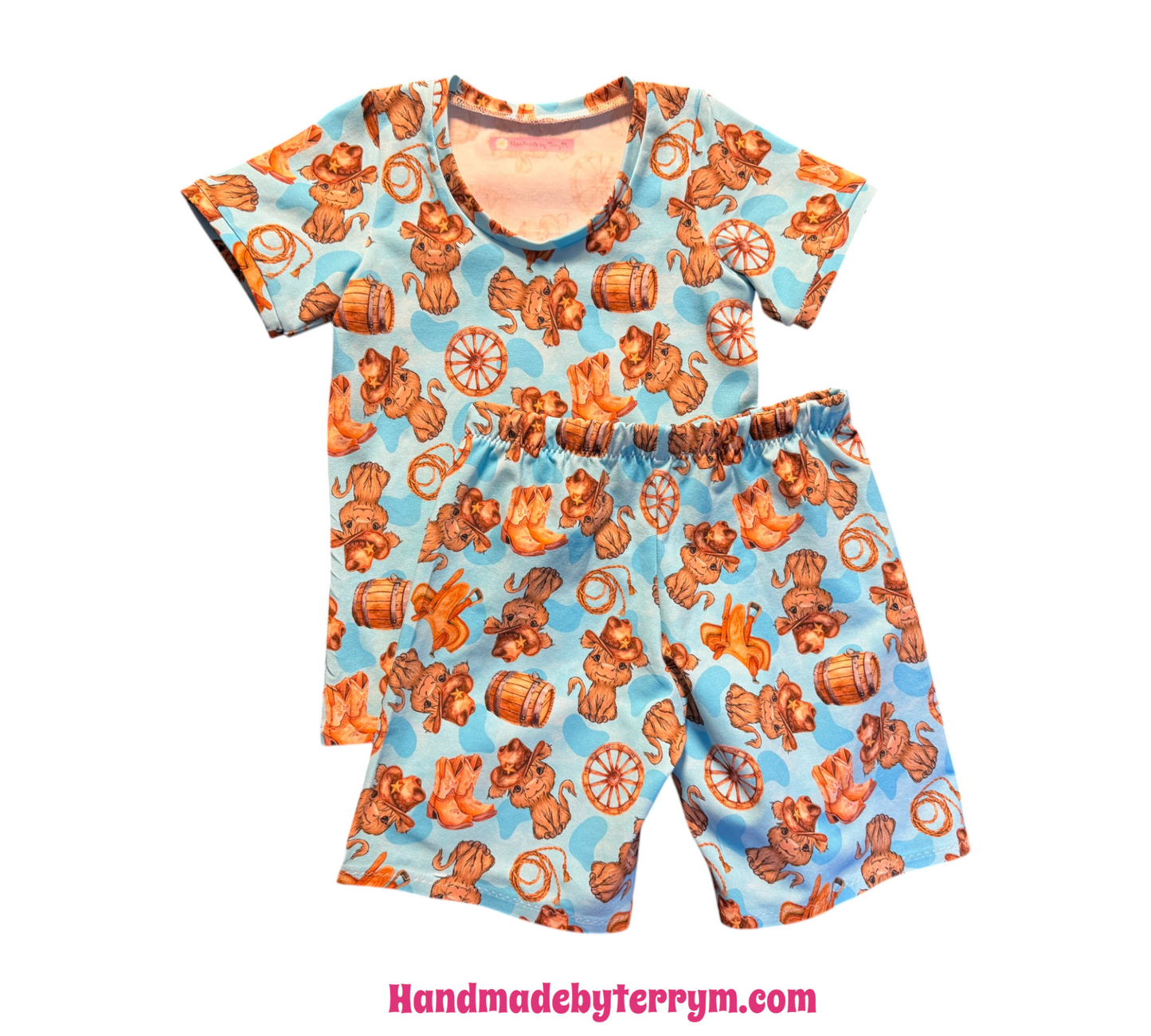 (1766) Cowboy Cows Tshirt & Shorts Set - Size 6