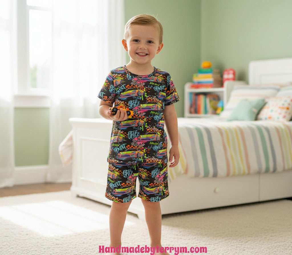 (1764) Urban Street Cars T‑Shirt & Shorts Set - Size 6