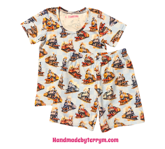 (1781) Steam Train T-Shirt & Shorts Set - Size 5