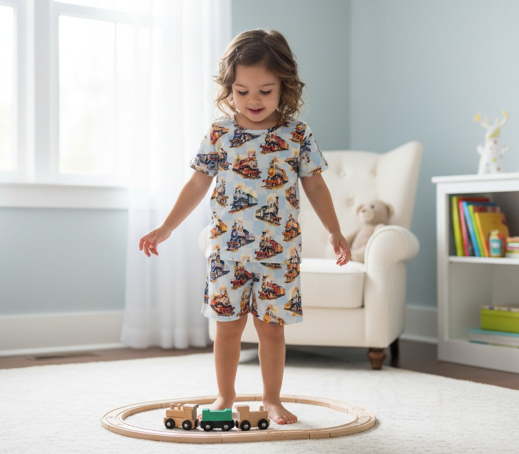 (1781) Steam Train T-Shirt & Shorts Set - Size 5