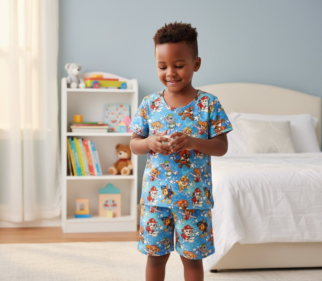 (1774) Puppies & Stars T‑Shirt & Shorts Set -Size 5