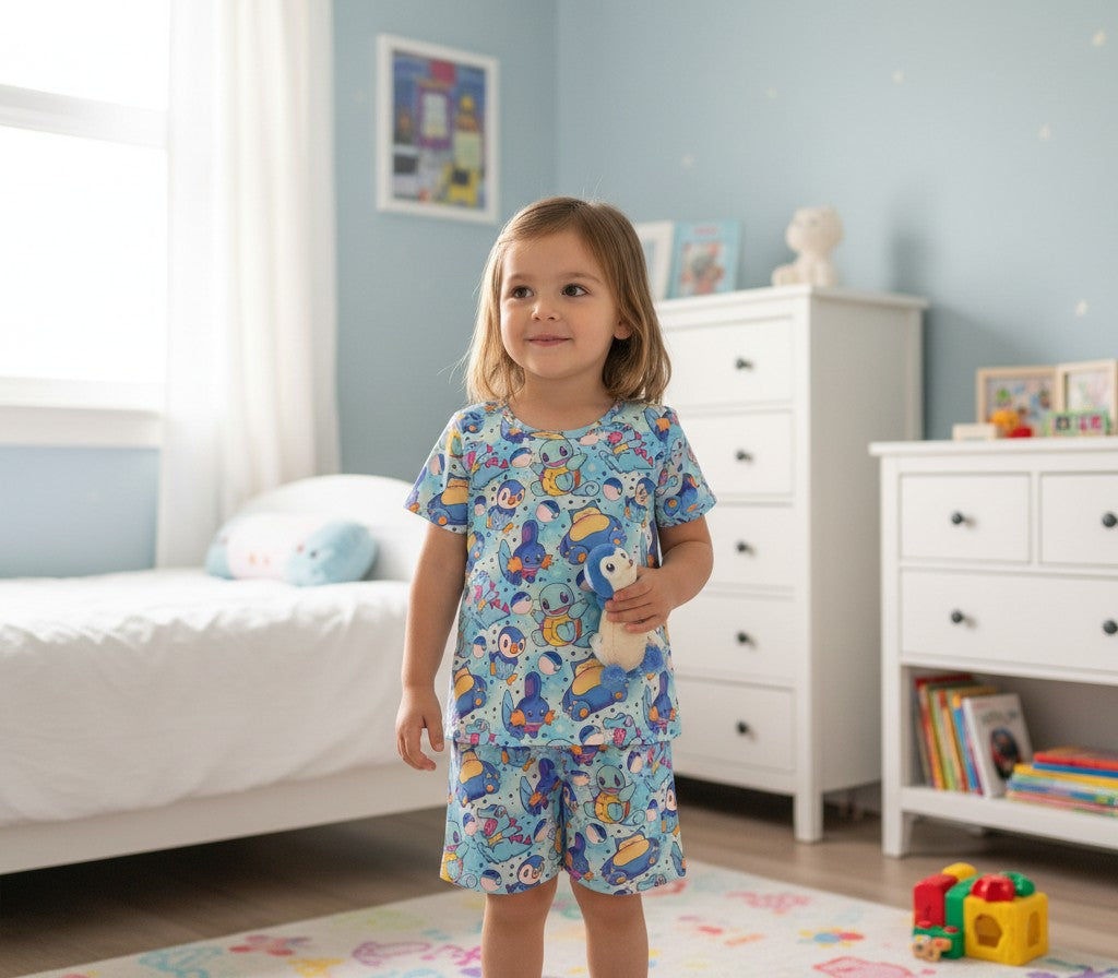 (1776) Blue Pocket Monster T‑Shirt & Shorts Set - Size 5