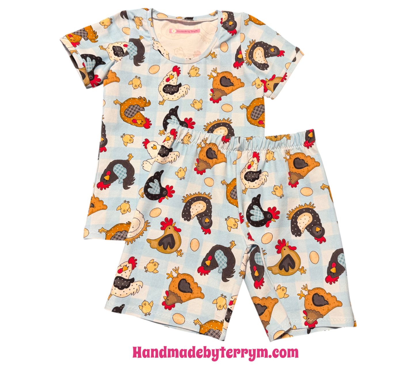 (1777) Lively Chicken T-Shirt & Shorts Set - Size 5