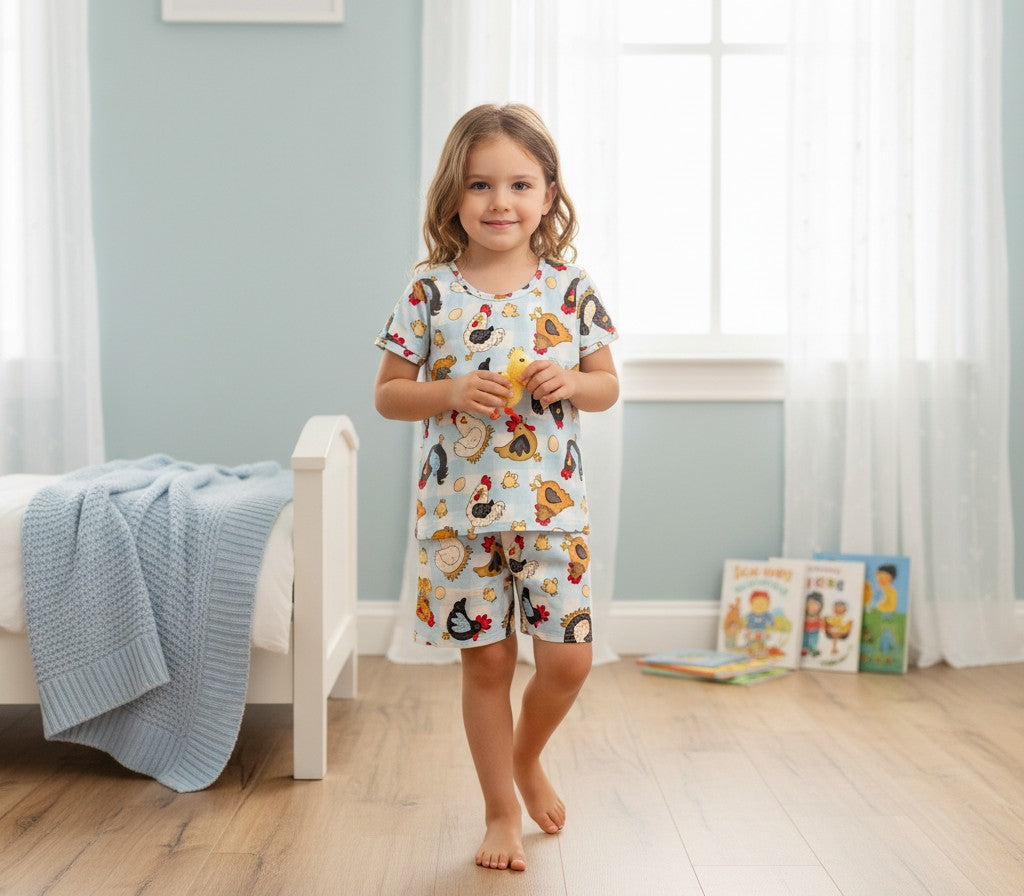 (1777) Lively Chicken T-Shirt & Shorts Set - Size 5
