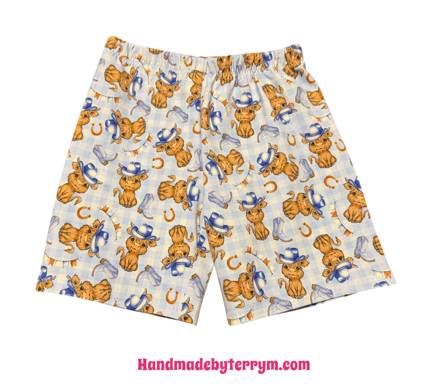 (1775) Blue Cowboy Cows T-Shirt & Shorts Set - Size 5