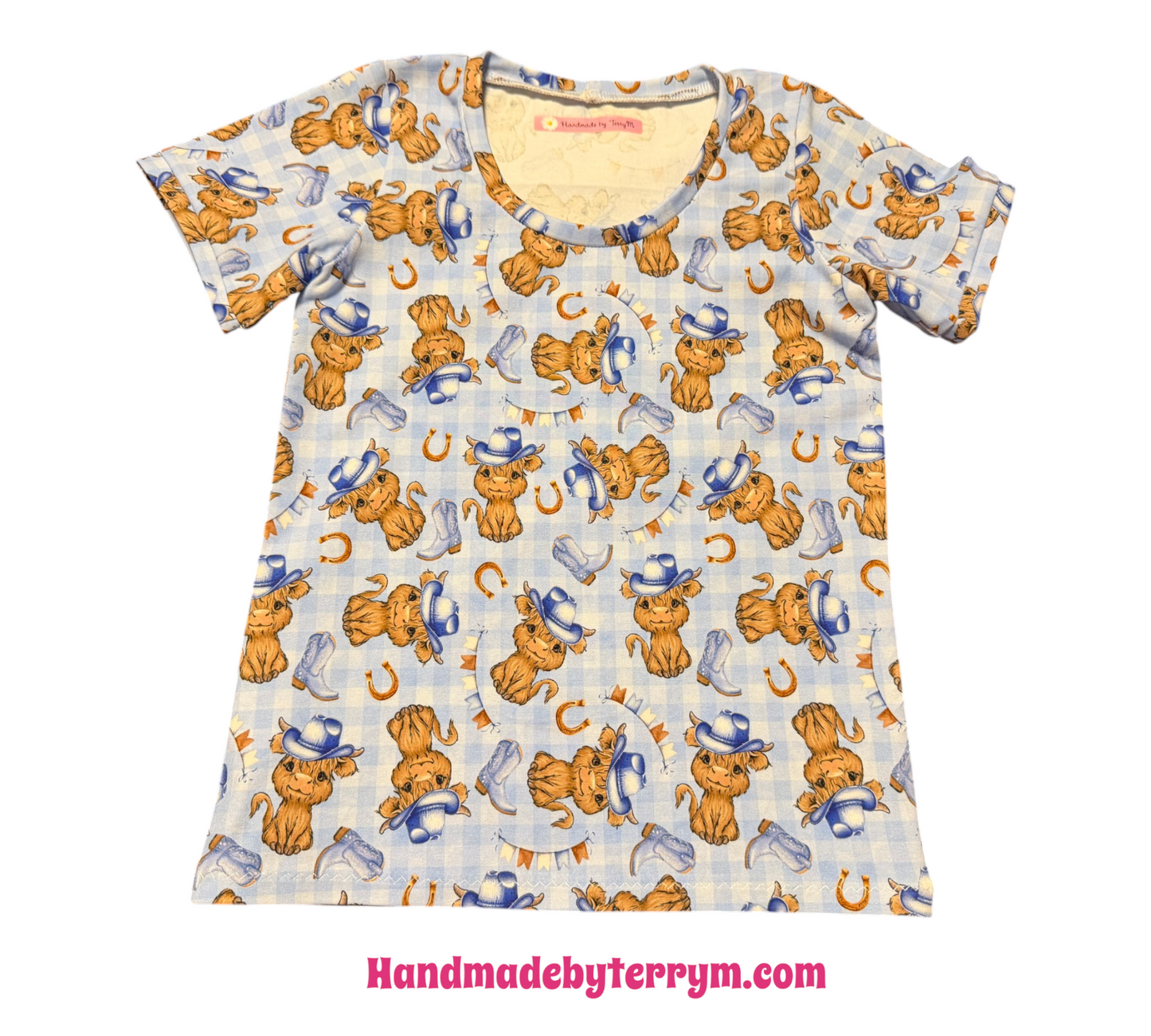 (1775) Blue Cowboy Cows T-Shirt & Shorts Set - Size 5