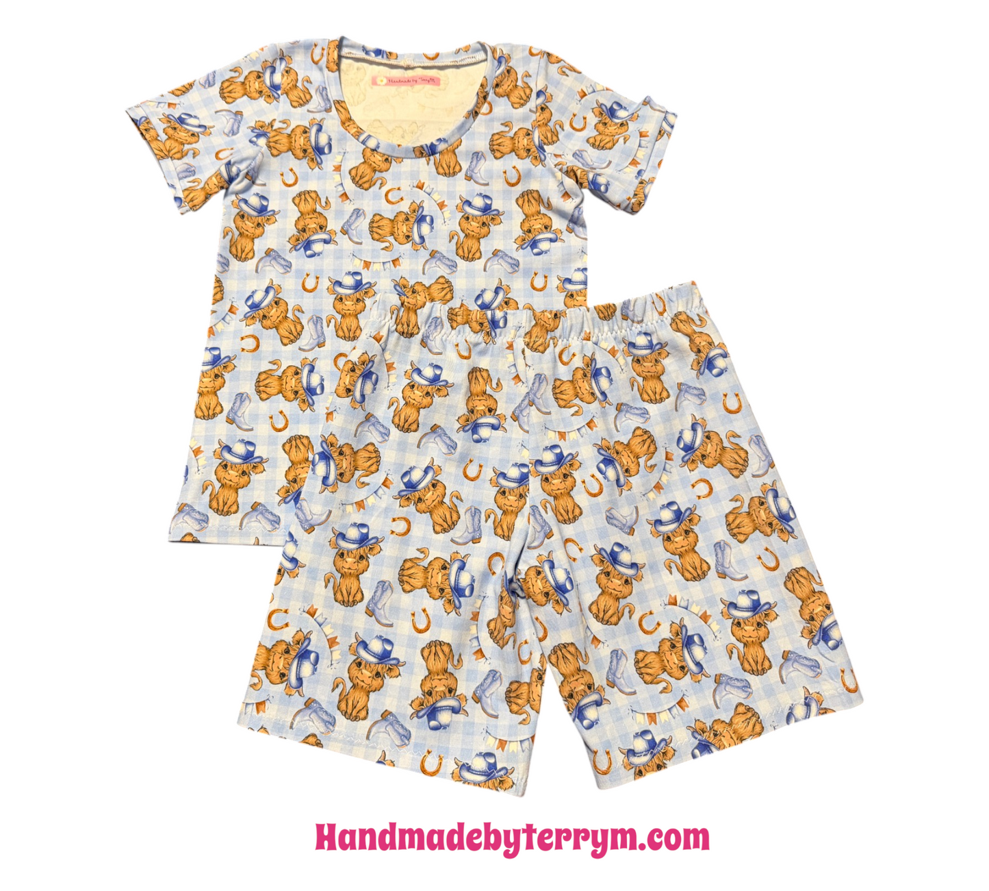 (1775) Blue Cowboy Cows T-Shirt & Shorts Set - Size 5