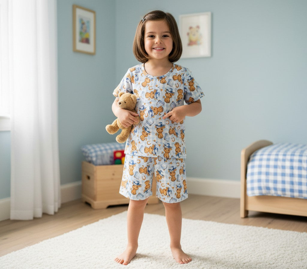 (1775) Blue Cowboy Cows T-Shirt & Shorts Set - Size 5