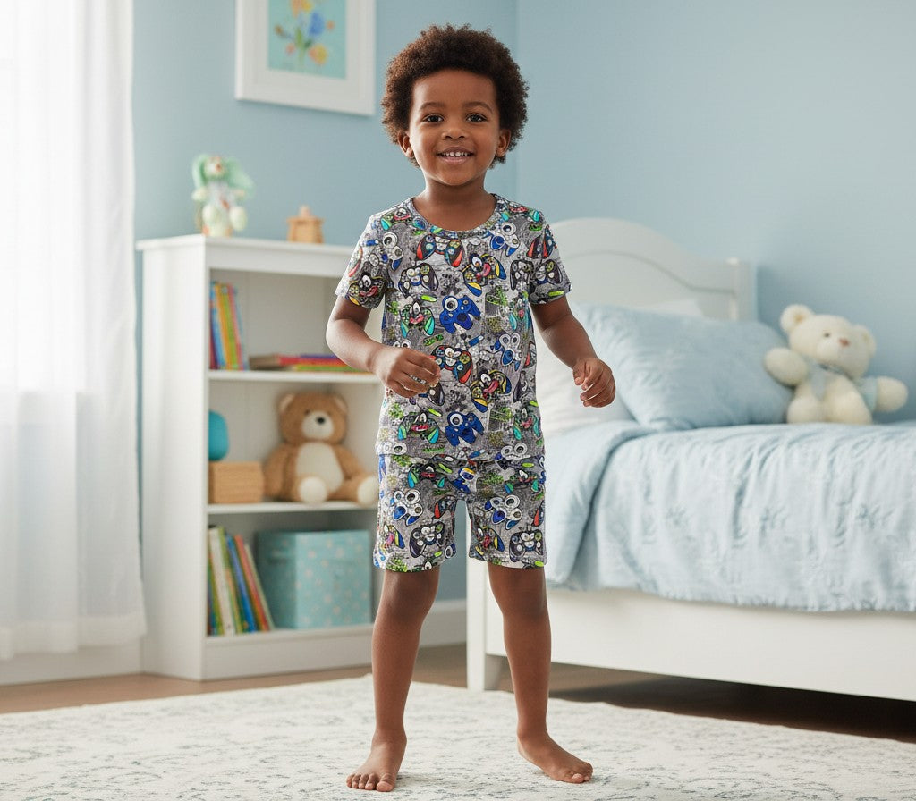 (1779) Grey Gamer T-Shirt & Shorts Set - Size 5