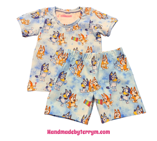 (1796) Blue Dog T-Shirt & Shorts Set - Size 1
