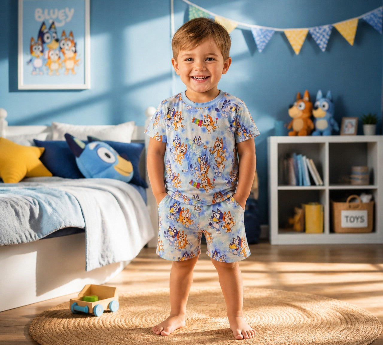 (1796) Blue Dog T-Shirt & Shorts Set - Size 1