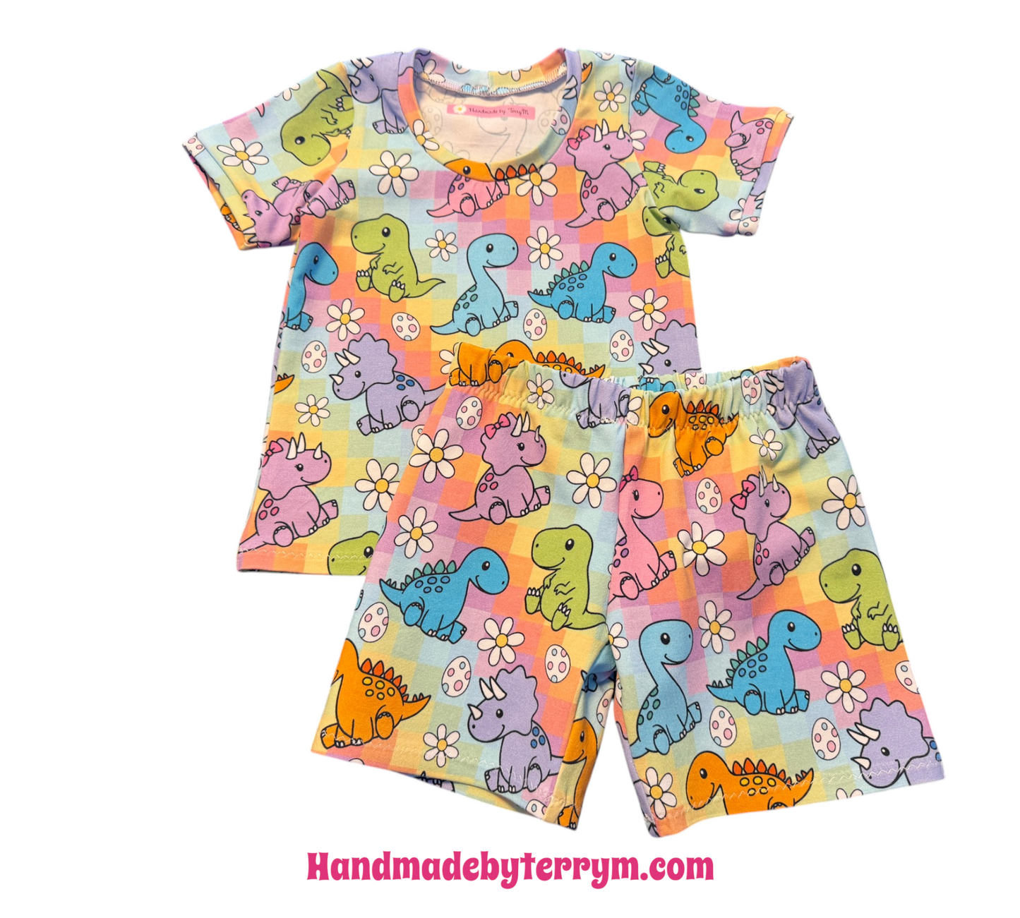 (1798) Colourful Dinosaur T-Shirt & Shorts Set - Size 1