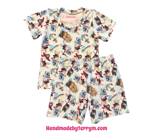 (1790) Pirate Bunny T‑Shirt & Shorts Set – Size 2