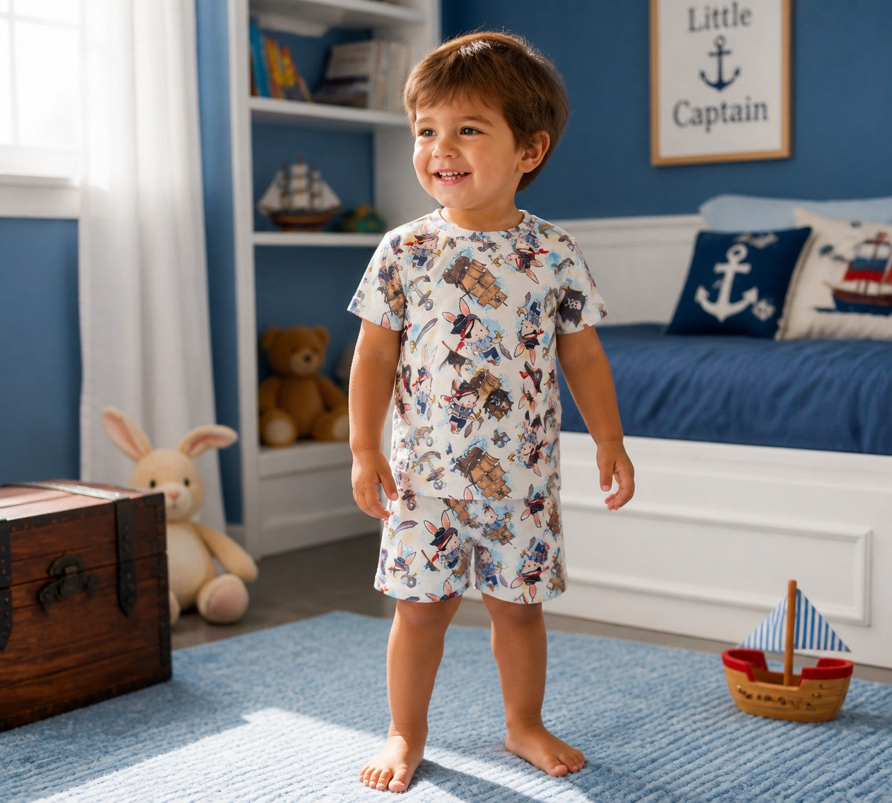 (1790) Pirate Bunny T‑Shirt & Shorts Set – Size 2