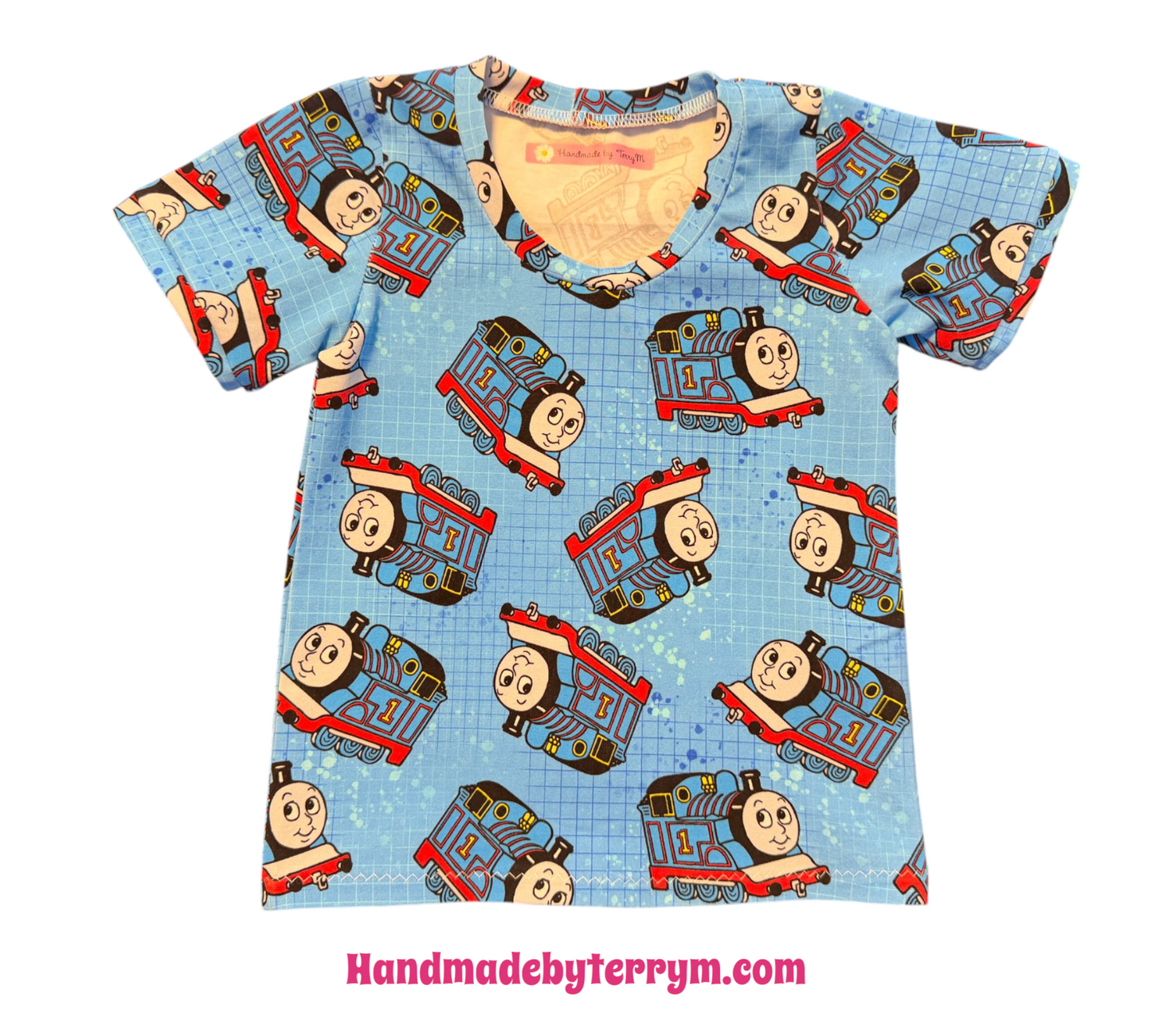 (1786) Blue Train T-Shirt & Shorts Set - Size 2