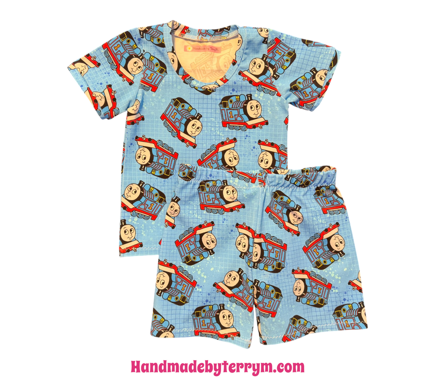 (1786) Blue Train T-Shirt & Shorts Set - Size 2
