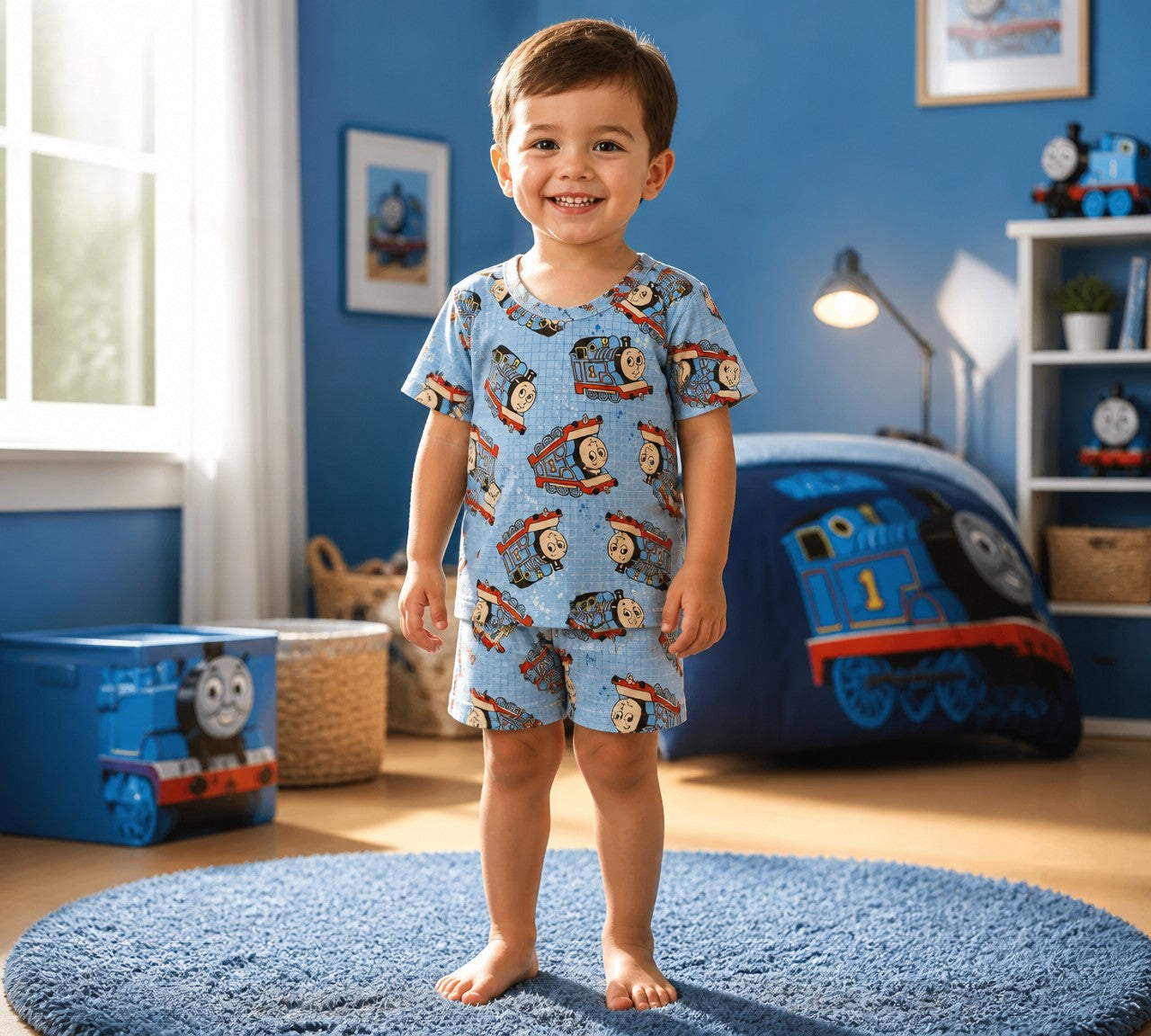 (1786) Blue Train T-Shirt & Shorts Set - Size 2
