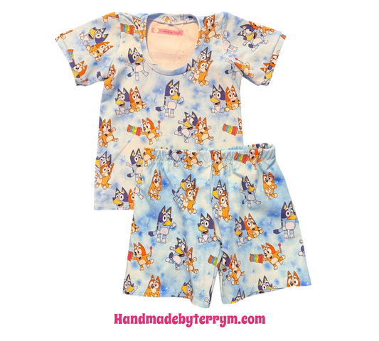 (1795) Blue Dog T-Shirt & Shorts Set - Size 2