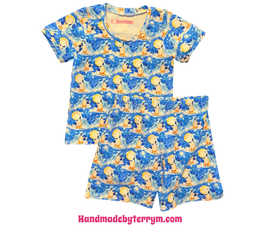 (1788) Teddy in a Tent T-Shirt & Shorts Set - Size 2