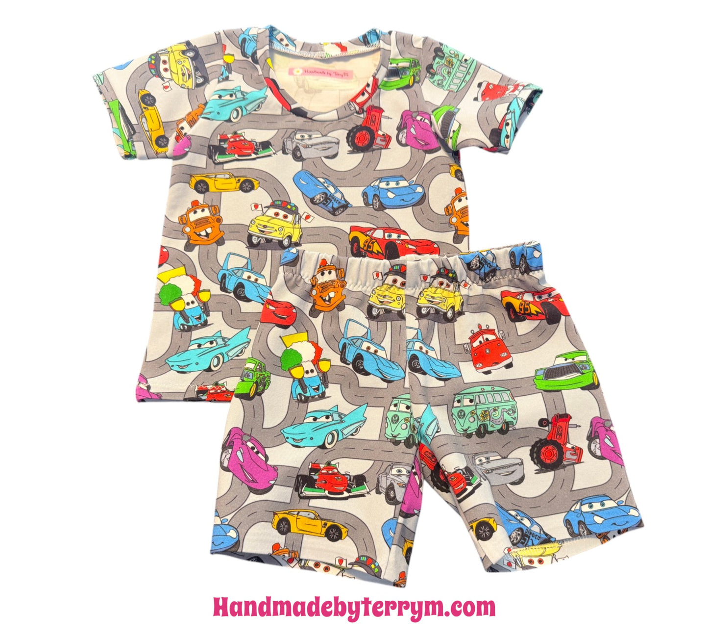 (1807) Colourful Car T‑Shirt &  Shorts Set – Size 1