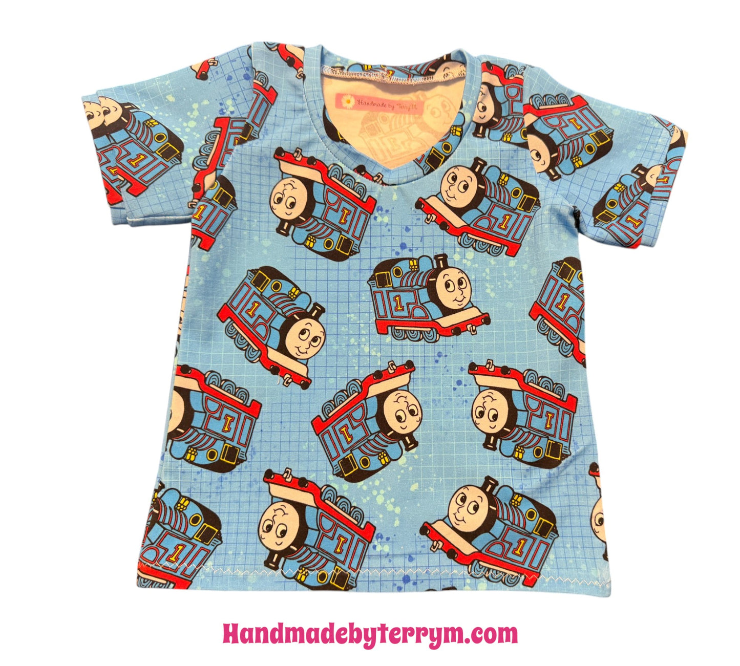 (1809) Blue Train T-Shirt & Shorts Set - Size 1