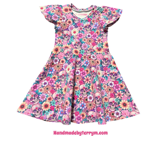 (1819) Floral Skulls Dress – Size 4