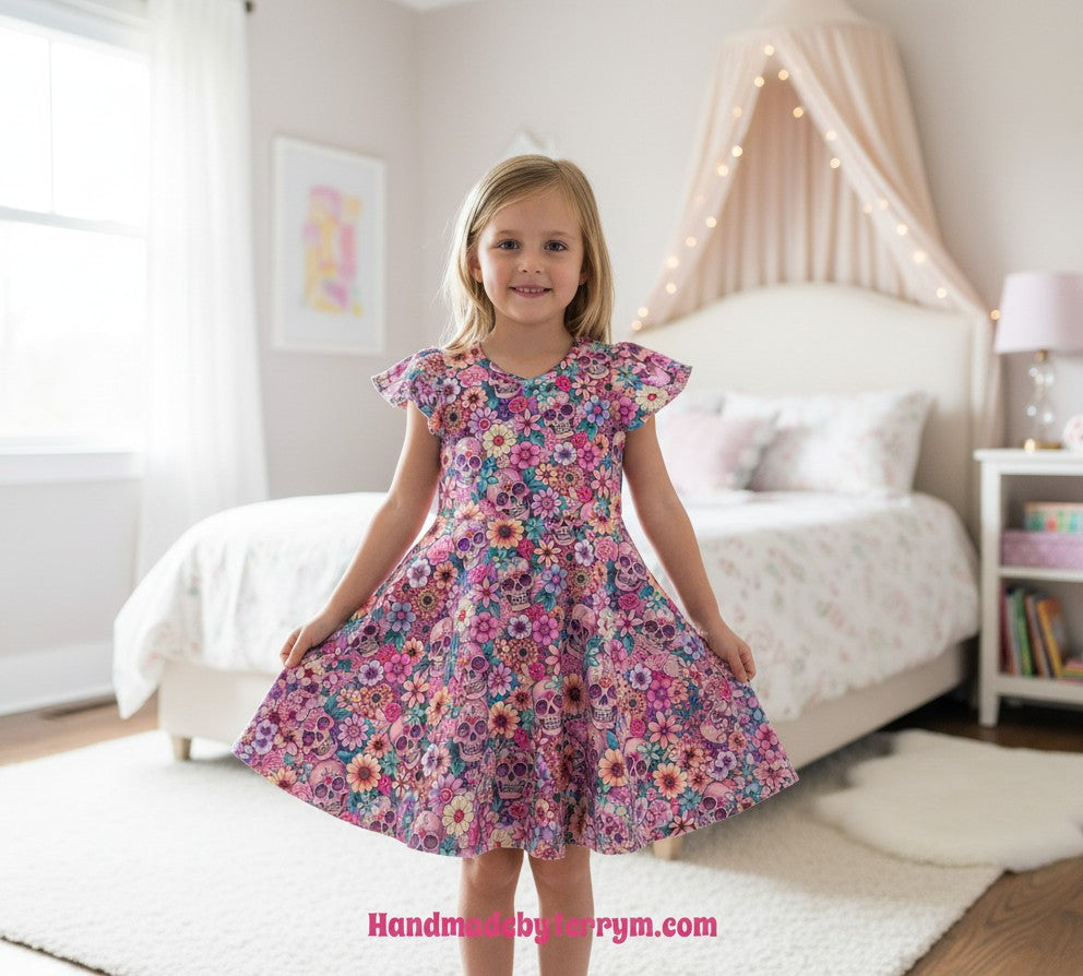 (1819) Floral Skulls Dress – Size 4