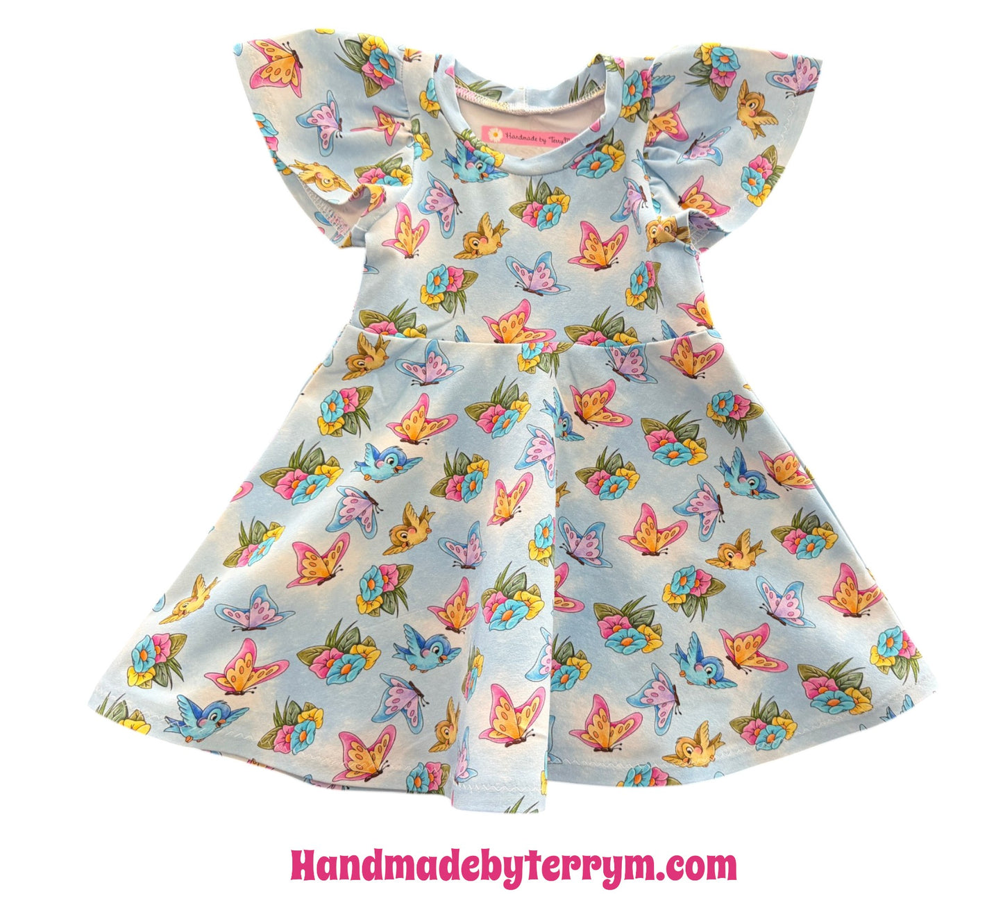 (1828) Birds, Butterflies & Flowers Dress – Size 1
