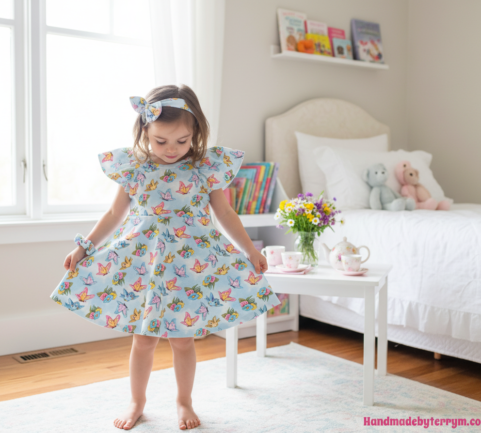 (1828) Birds, Butterflies & Flowers Dress – Size 1