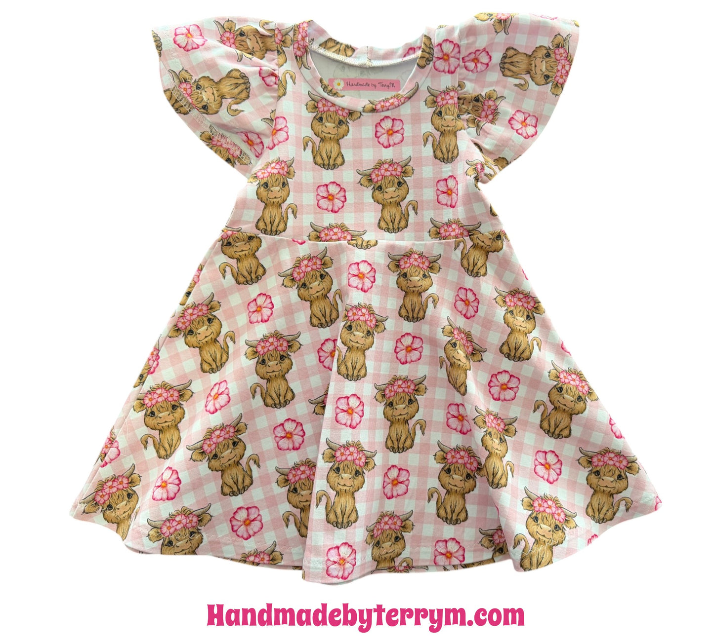 (1829) Cute Cow Flutter Dress – Size 1