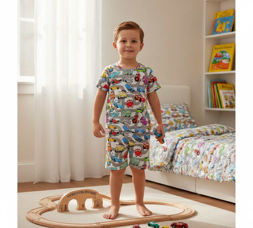 (1863) Colourful Cars T-Shirt & Shorts Set - Size 3