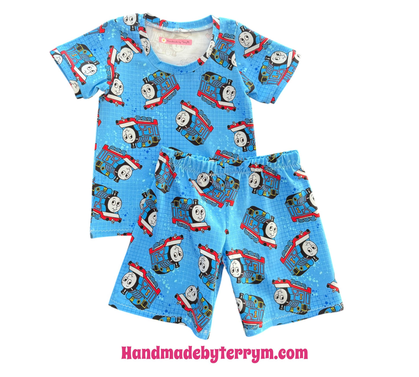 (1862) Blue Train T-Shirt & Shorts Set - Size 3