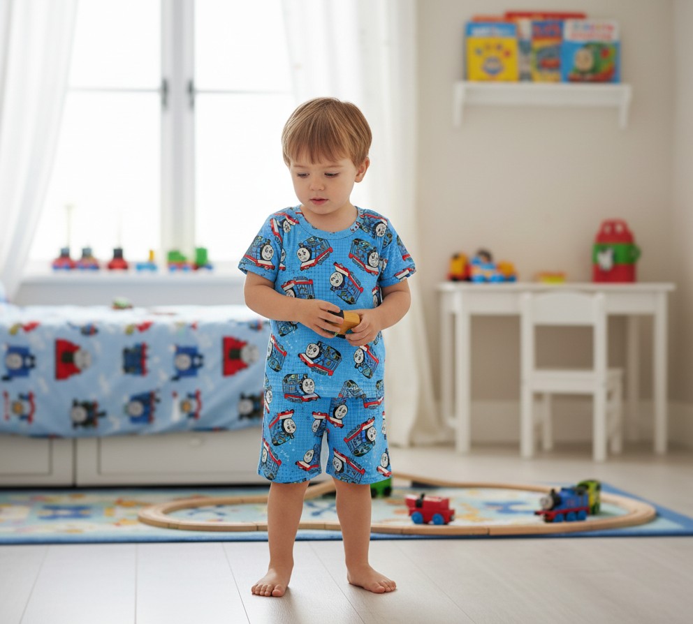 (1862) Blue Train T-Shirt & Shorts Set - Size 3