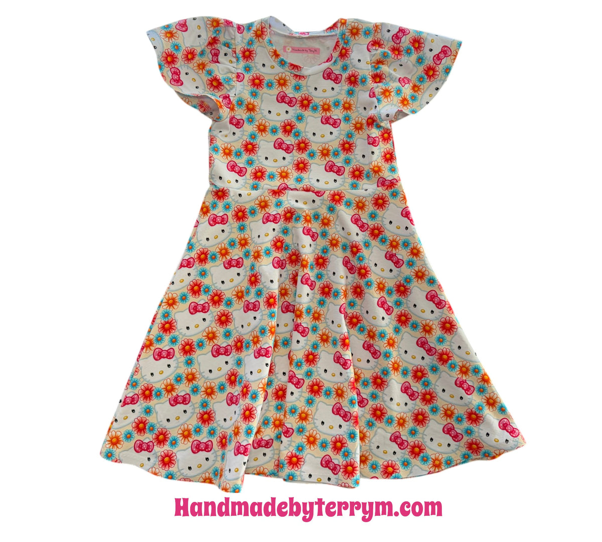 (1892) Floral Kitty Friends Dress - Size 7