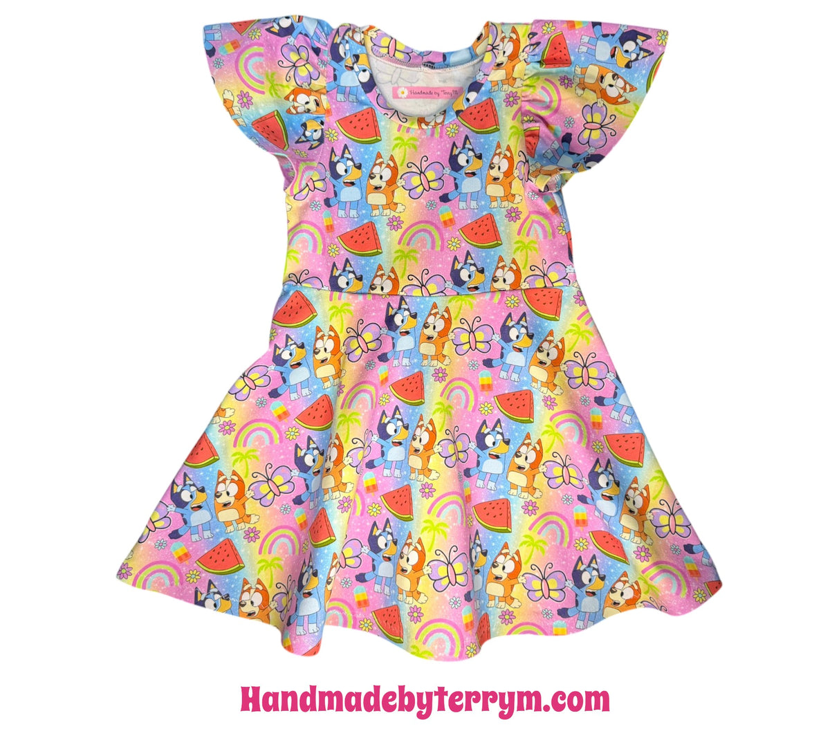 (1922) Rainbow Blue Dog Dress - Size 2