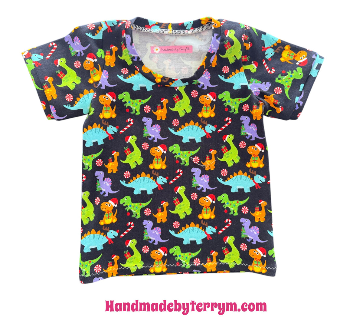 (1836) Xmas Dinosaur T-Shirt - Size 2