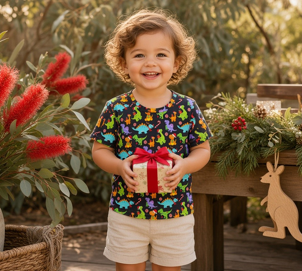 (1837) Xmas Dinosaur T-Shirt - Size 3