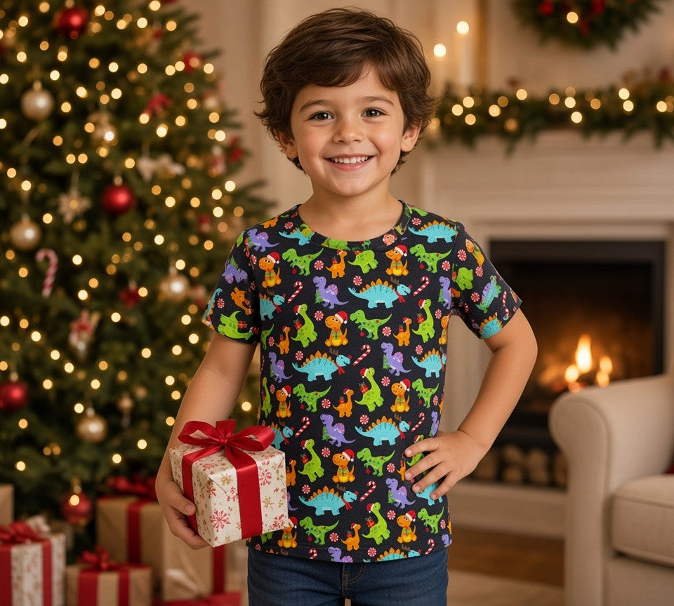 (1839) Xmas Dinosaur T-Shirt - Size 5