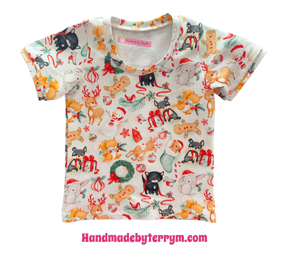 (1852) Reindeer Christmas T-Shirt - Size 2