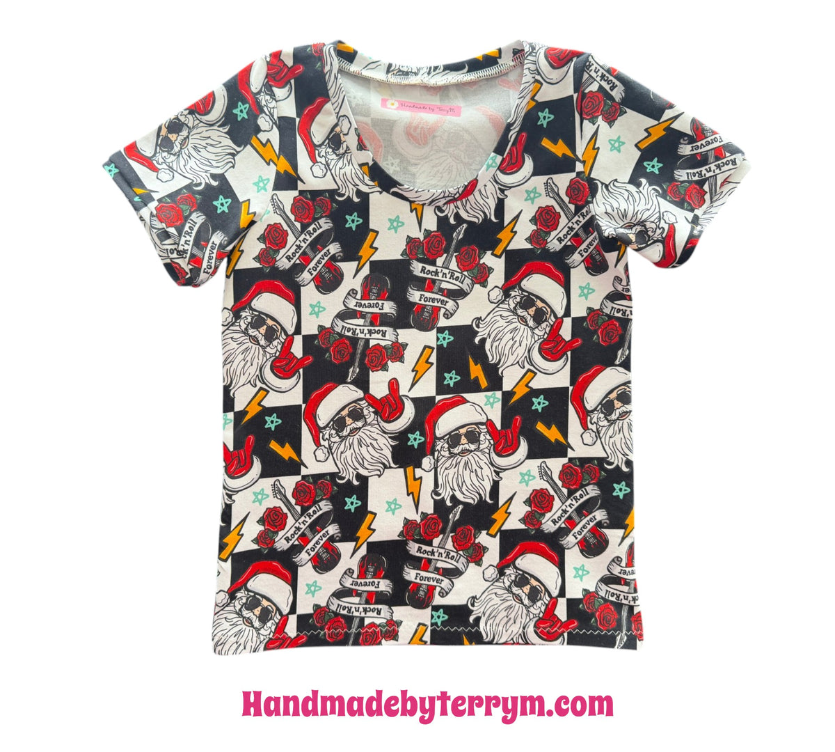 (1885) Rock'n'Roll Santa T-Shirt - Size 6