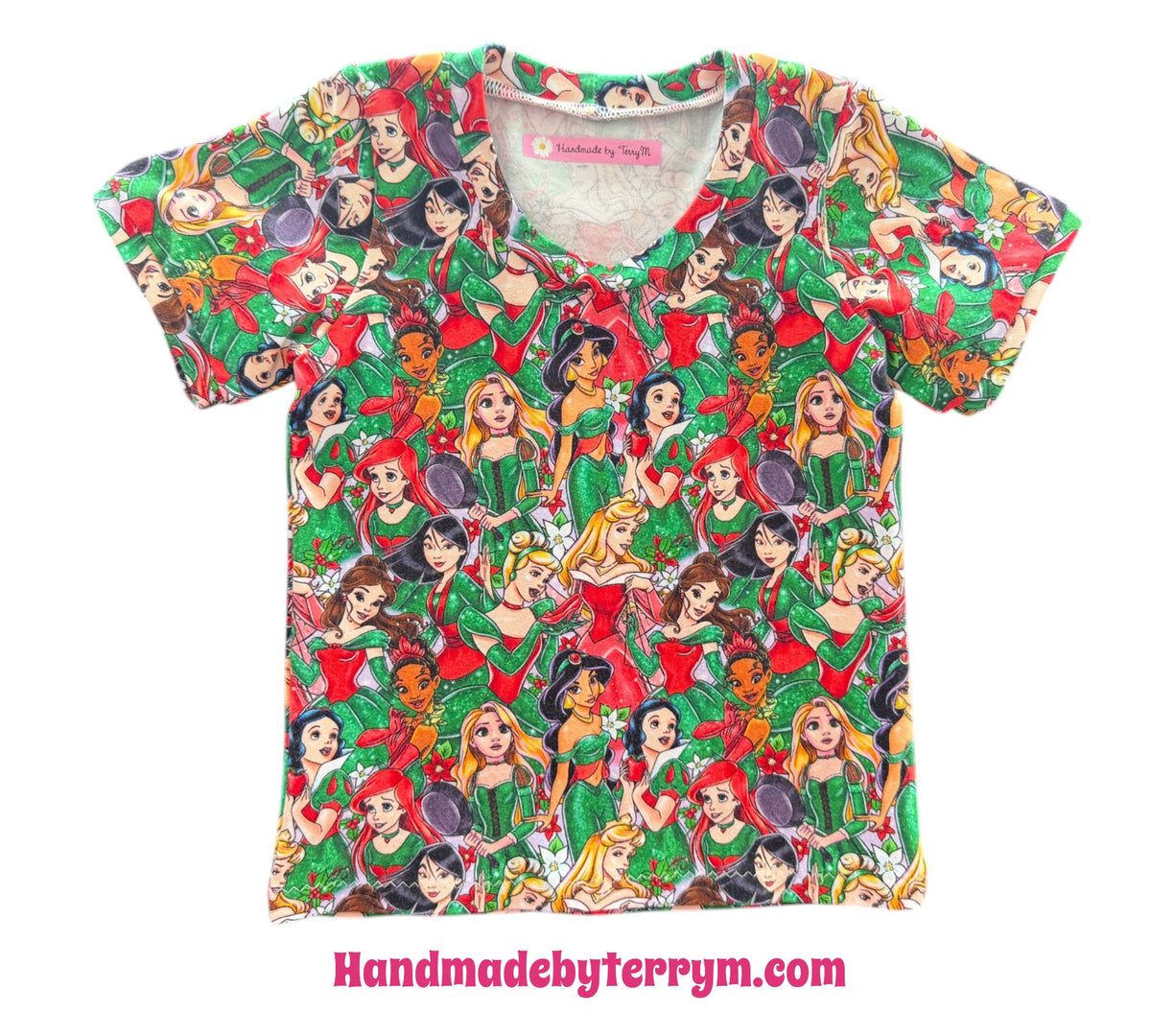 (1244) Christmas Princesses T-Shirt - Size 2