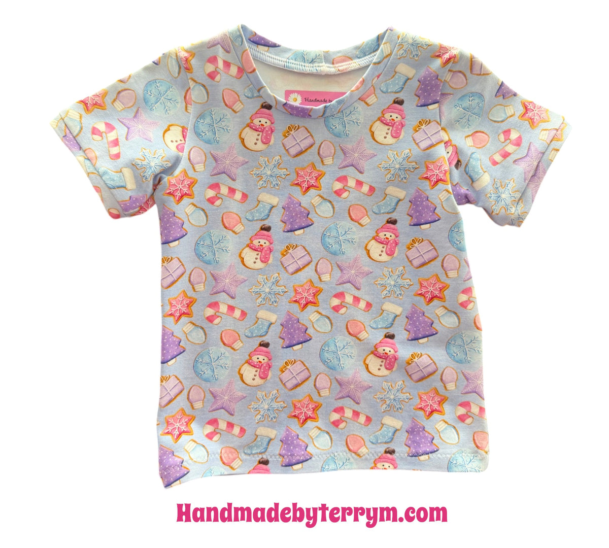 (0157) Blue Snowmen T-Shirt- Size 2