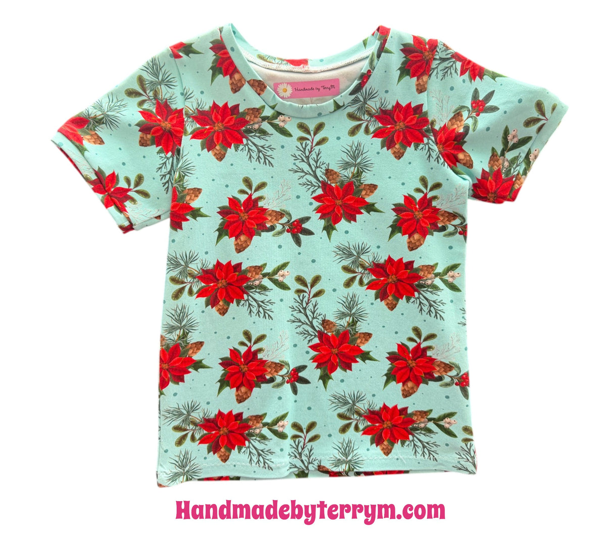 (0662) Red Christmas Flower T-Shirt - Size 4