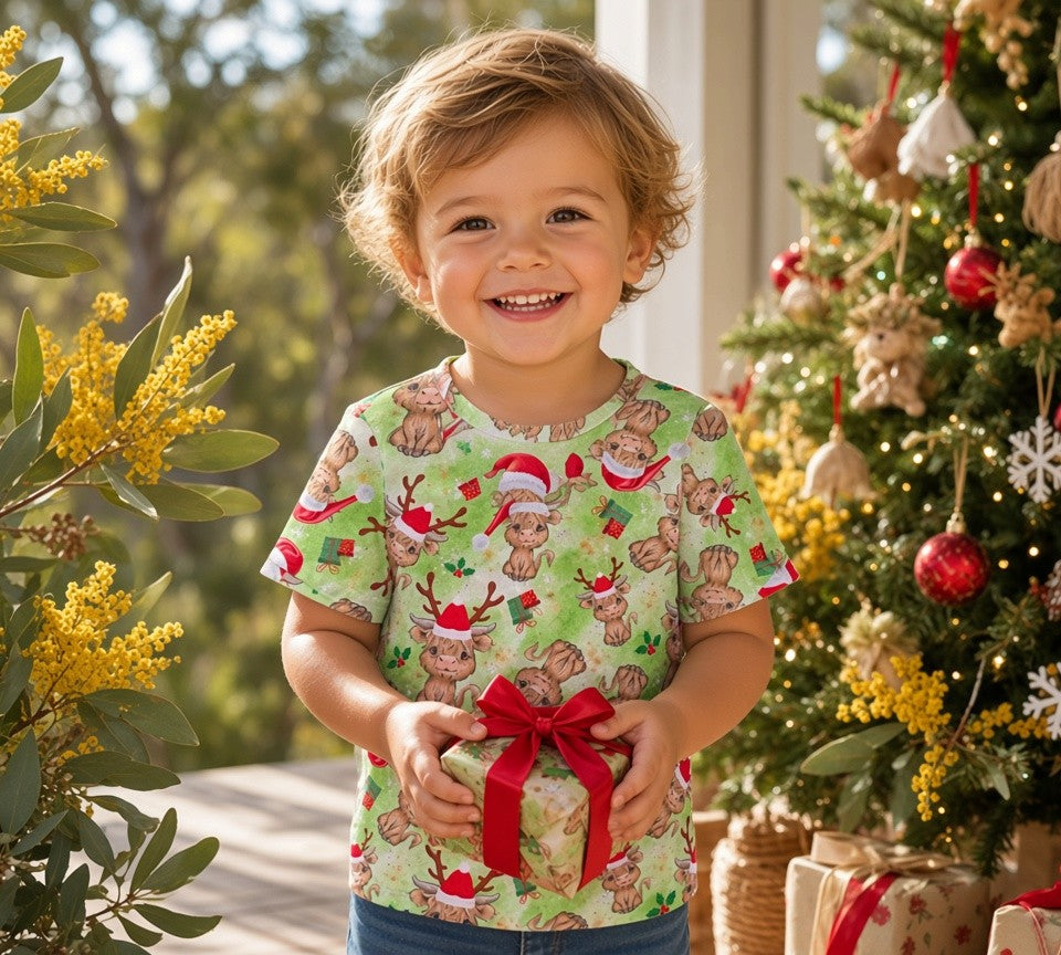 (1201 Highland Cow Christmas T-Shirt - Size 5