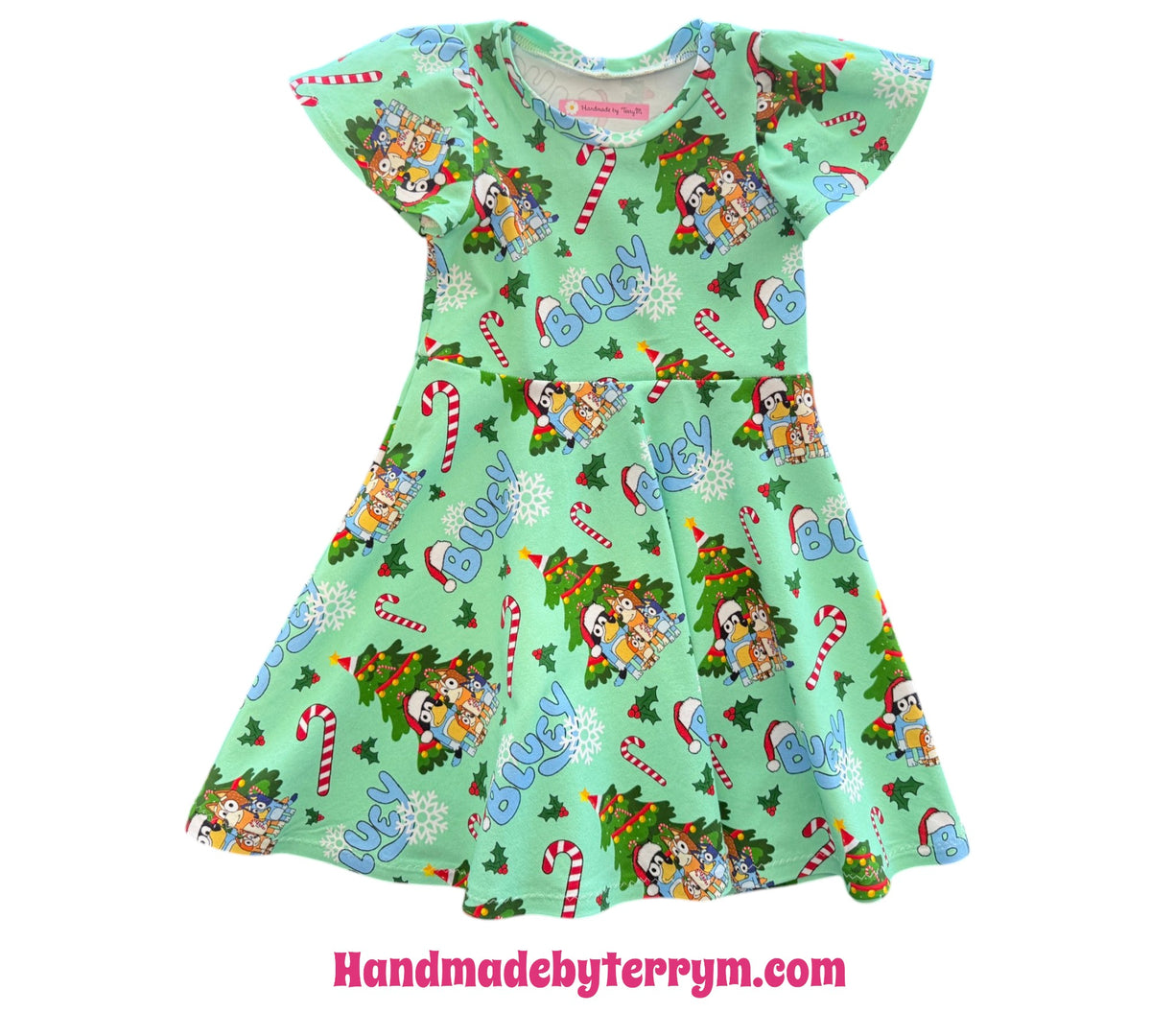 (1926) Green Xmas Blue Dog Dress - Size 4