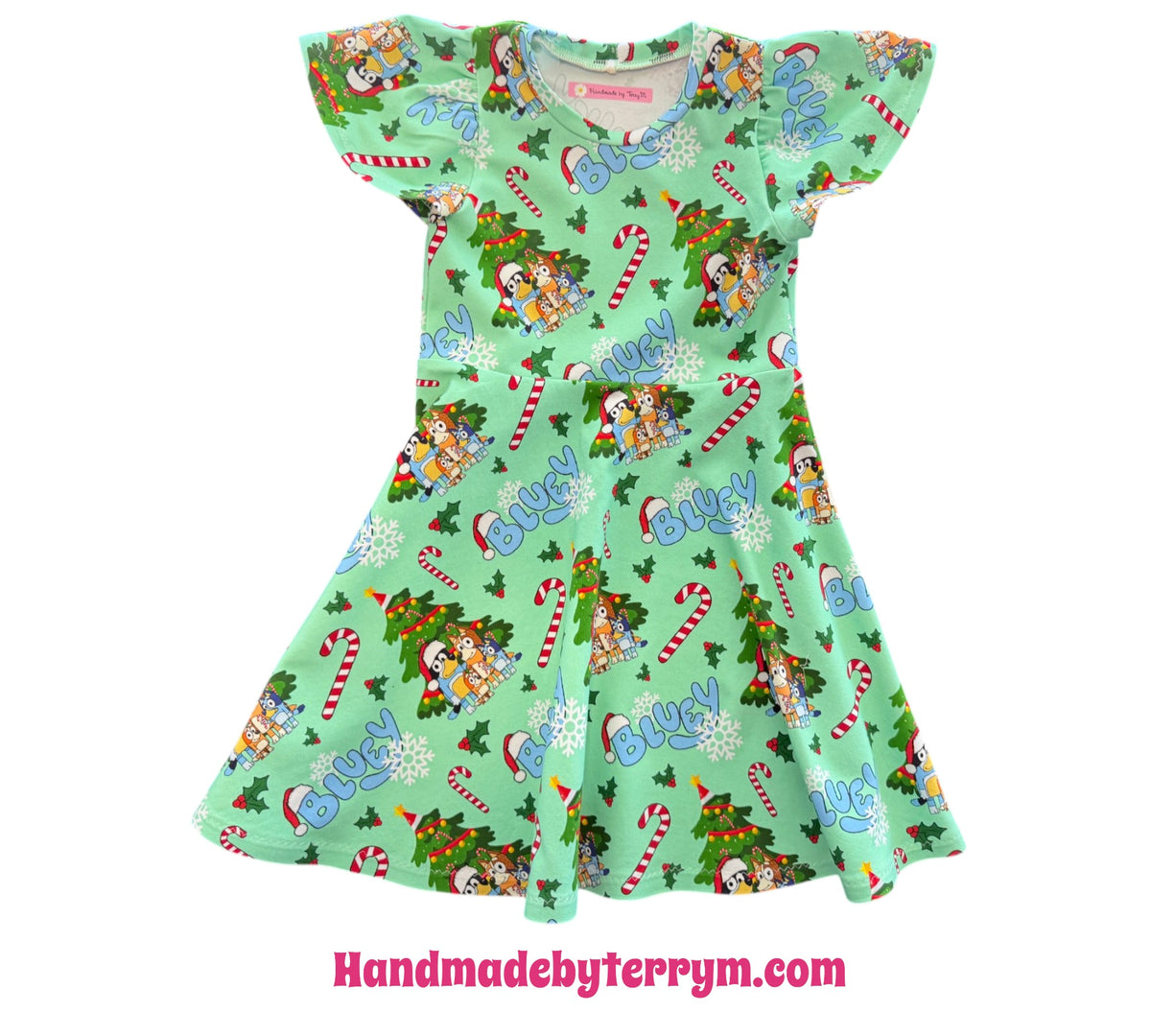 (1927) Green Xmas Blue Dog Dress - Size 5