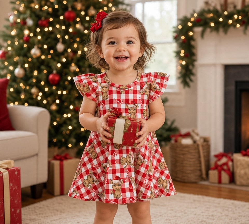 (1948) Red Checked Xmas Cow Dress - Size 0
